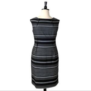Calvin Klein Sheath Dress Sleeveless Black Gray Stripe Women's Size 14 Plus